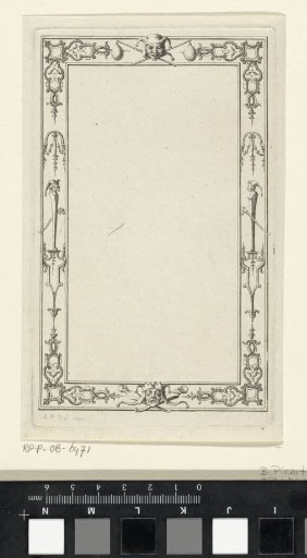 Ornamental frame with jester masks and marots