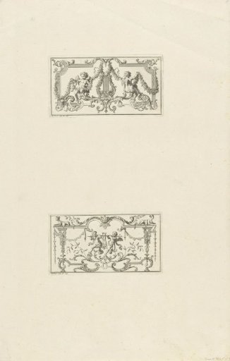 Putti with garlands by a lyre / Putti carrying dead hares