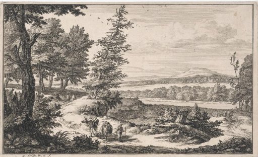 Landscape with a man with two donkeys