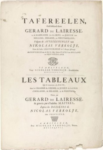 Text plate with the title of a print series after the paintings of Gerard de Lairesse in the Council Chamber of the Court of Justice at The Hague