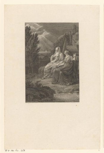 Night view with two women looking at the opened sky