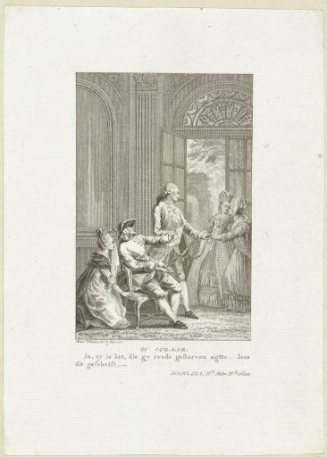 Man Carrying a Woman to Read a Letter to a Small Company