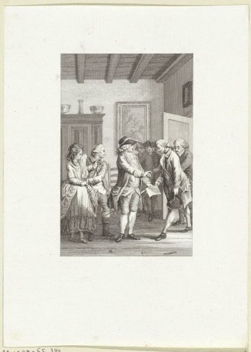 In a room, a man receives a letter from another man