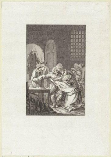 Weeping and desperate figures in a cell