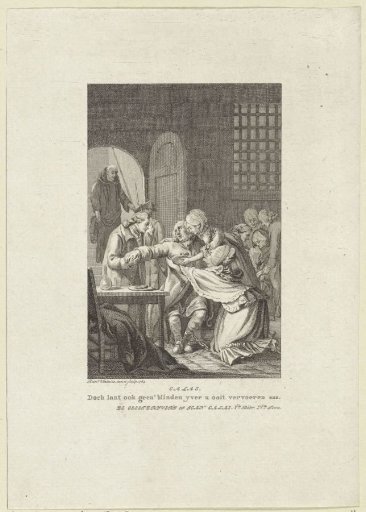 Weeping and desperate figures in a cell