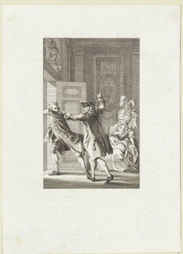 A man is driven out of a room with a stick