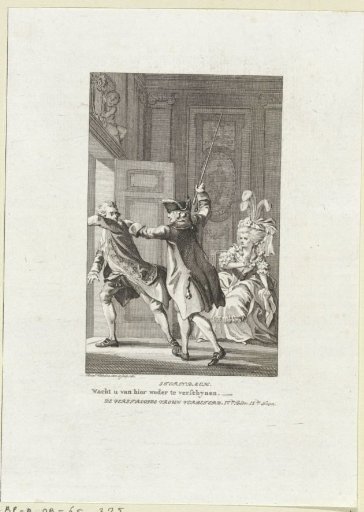 A man is driven out of a room with a stick