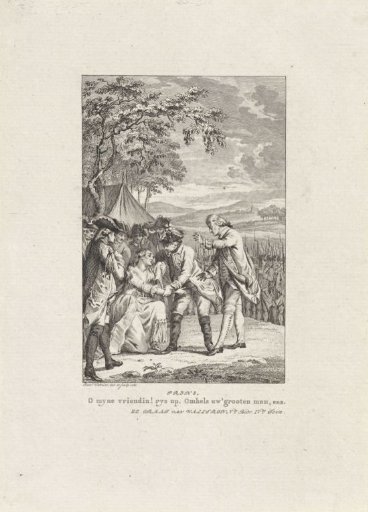 A weeping woman in a military camp