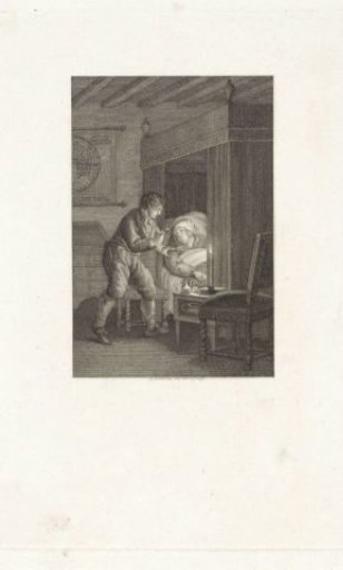 Man Showing a Key to an Old Man Lying in Bed