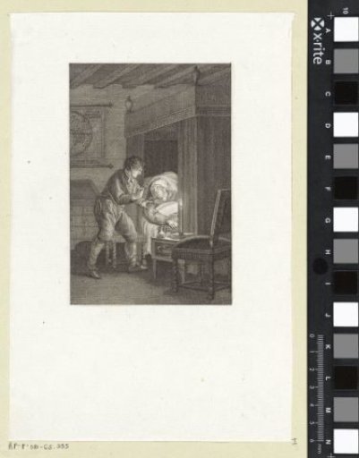 Man Showing a Key to an Old Man Lying in Bed