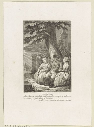 Karel van Spartau sits between two ladies under a tree