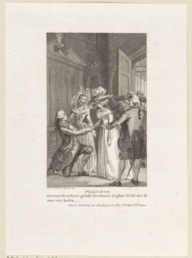 Man kneels before a lady, named Sophie