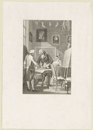 Man showing sketches to another man