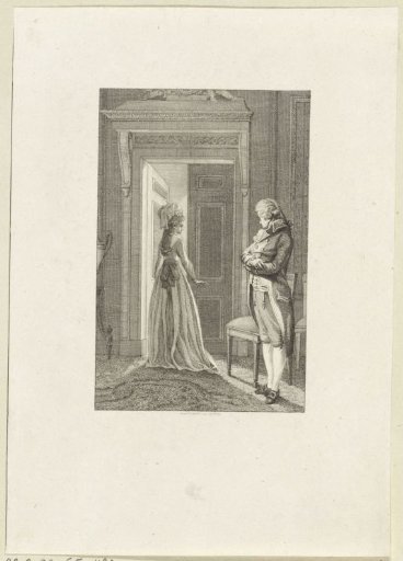 Woman leaving a room while a man watches