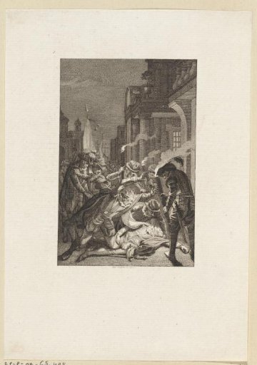 Night view with armed men around a corpse