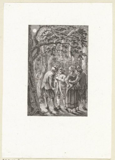 Night view with figures carrying a money bag