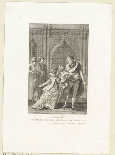 Woman presenting a child to a man who rejects it