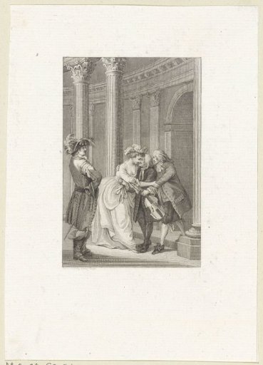 A man whispers something in a woman's ear