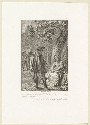 A man points to a church tower during a conversation with a woman in the woods