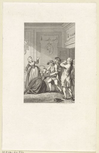 A woman welcomes a man on her knees