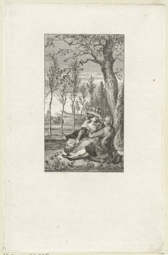 Landscape with a couple embracing under a tree