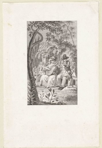 Louize and Willem listening in a garden as their father Reinhart and mother make music