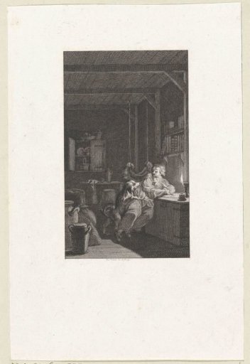 While Reinhart writes by candlelight, his dog comes to him