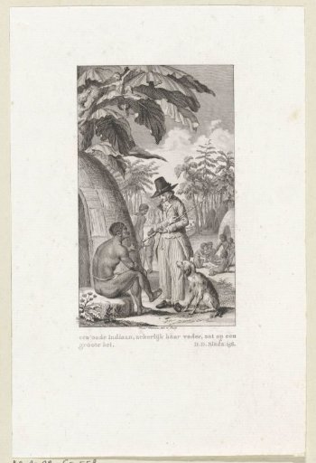 Reinhart and the original inhabitant of Dutch Guyana conversing outside his dwelling