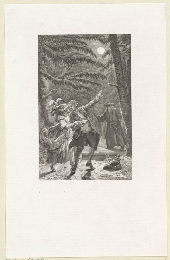 Night view with Ferdinand, Constantia, and a second man in the forest