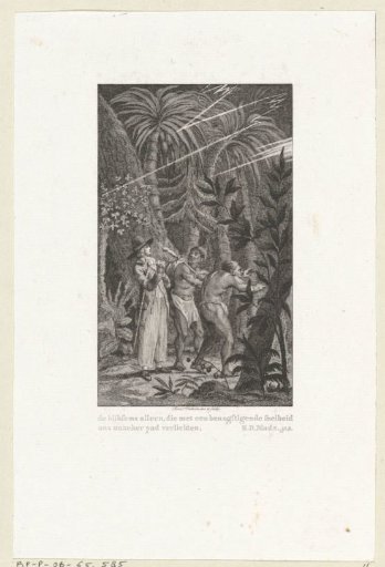 Reinhart with two enslaved men in the jungle during a thunderstorm