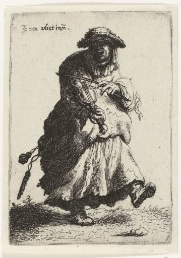 Fiddling beggar woman