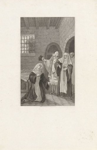 Praying nun visited by fellow nuns