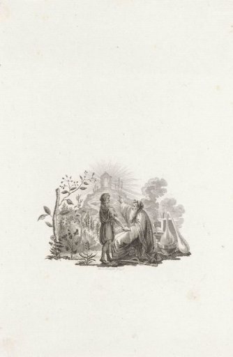 Alchemist pointing out a temple on a mountain to a boy