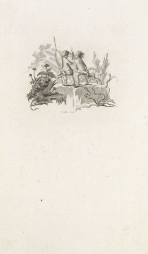 Vignette with two putti, a burning heart, in a dangerous area