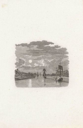 Night view with sailing ships on a river