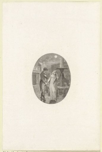 Night view with a couple at a fountain