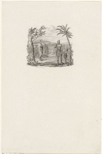 Man with a child and a second man in a landscape