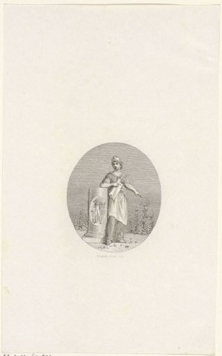 Woman with a helmet beside a half-column