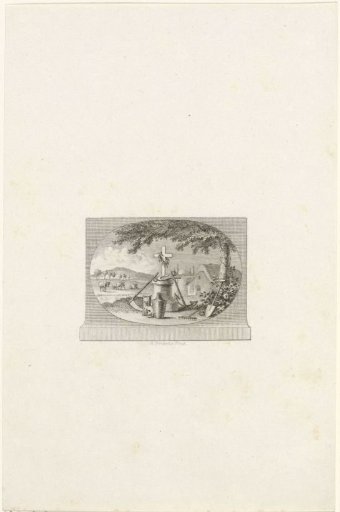 Vignette with a monument in a landscape