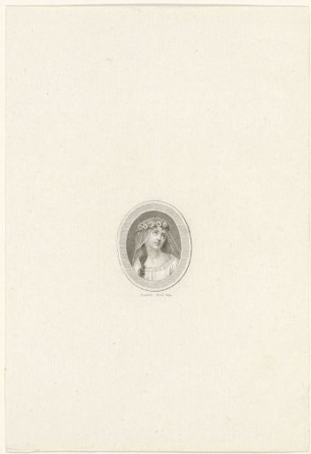 Head of a woman with a veil and floral wreath