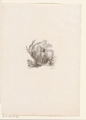 Two putti embracing in the reeds