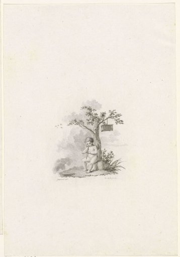 Putto playing the flute under a tree