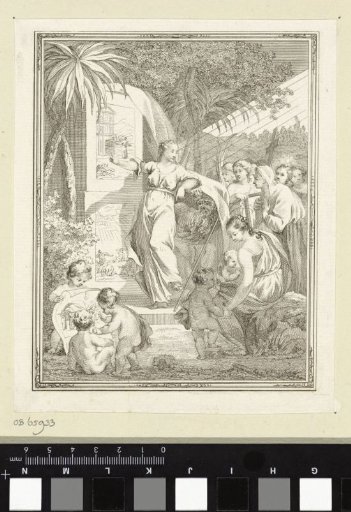 Title page with an allegorical representation of a woman explaining two biblical scenes