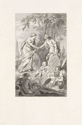 Personifications of Groningen and Ommelanden shaking hands