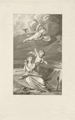 Allegory of a flood and a praying woman with two putti