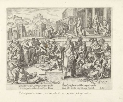 Peter heals the sick with his shadow