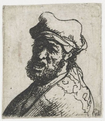 Sheet of studies of men's heads: man crying out, three quarters left: bust