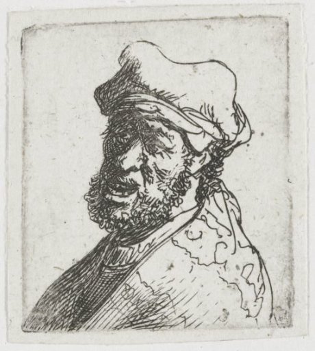 Sheet of studies of men's heads: man crying out, three quarters left: bust
