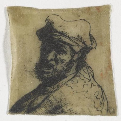 Sheet of studies of men's heads: man crying out, three quarters left: bust