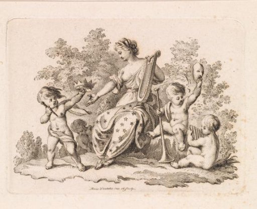 Woman with a lyre and three putti